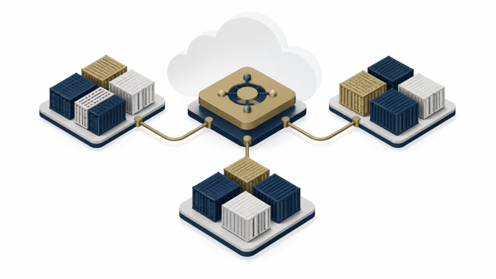 Application containers connected to a central orchestration hub