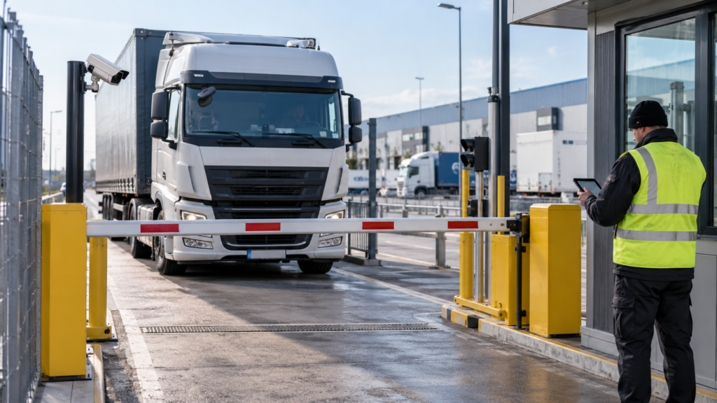 Vehicle and driver check at a warehouse gate
